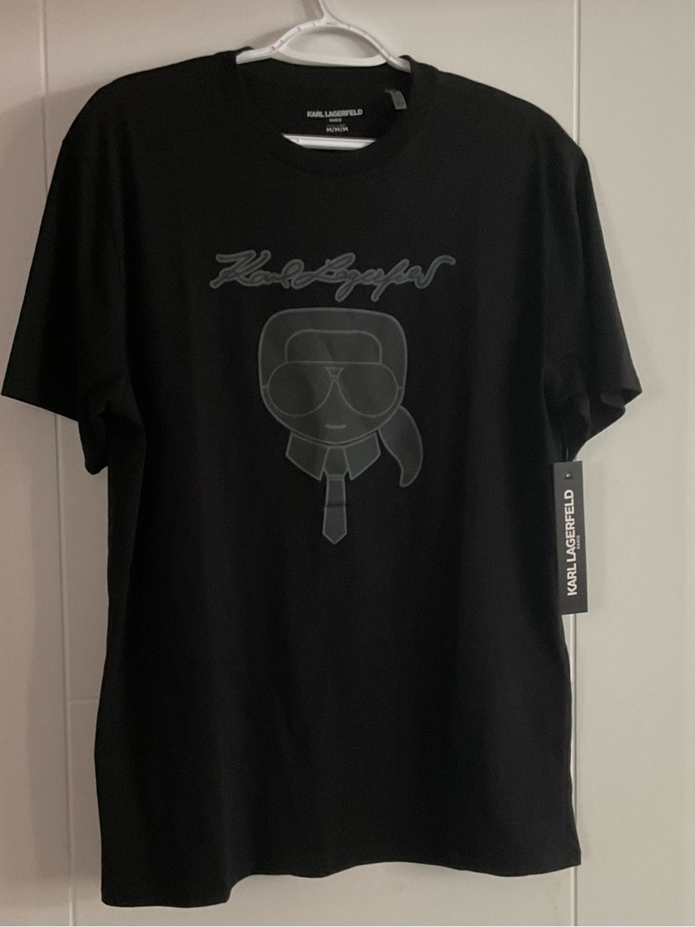 Karl Lagerfeld Black Tee with Tonal Logo Character
